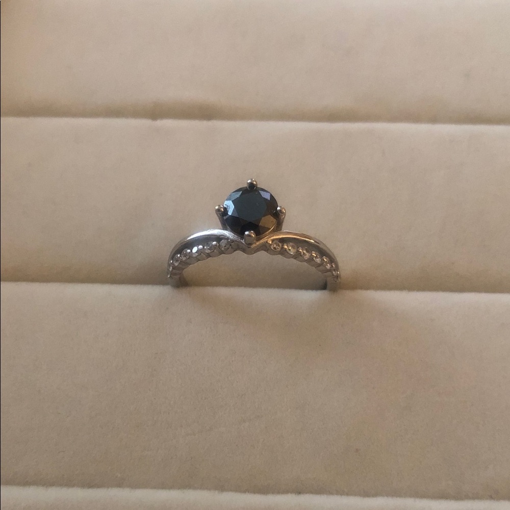 Silver Band with Black Moissanite Solitaire Ring